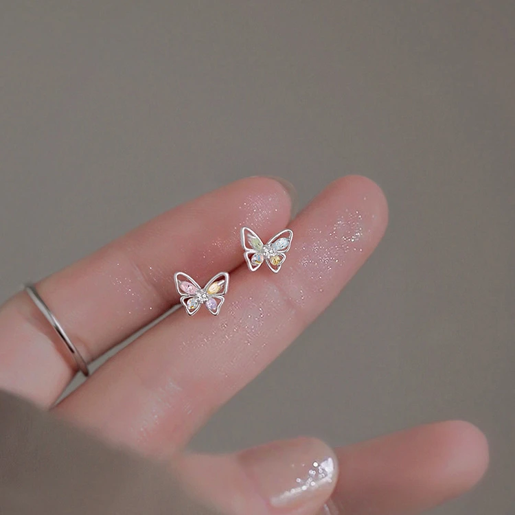 足银玻璃耳饰 999足银蝴蝶新款潮轻奢小众设计耳饰