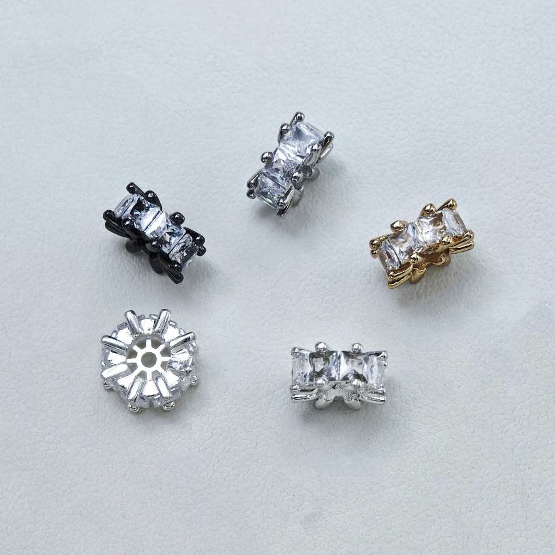 爆款18k高保色镶锆石隔珠隔片手工 diy饰品手链项链水晶串珠配件