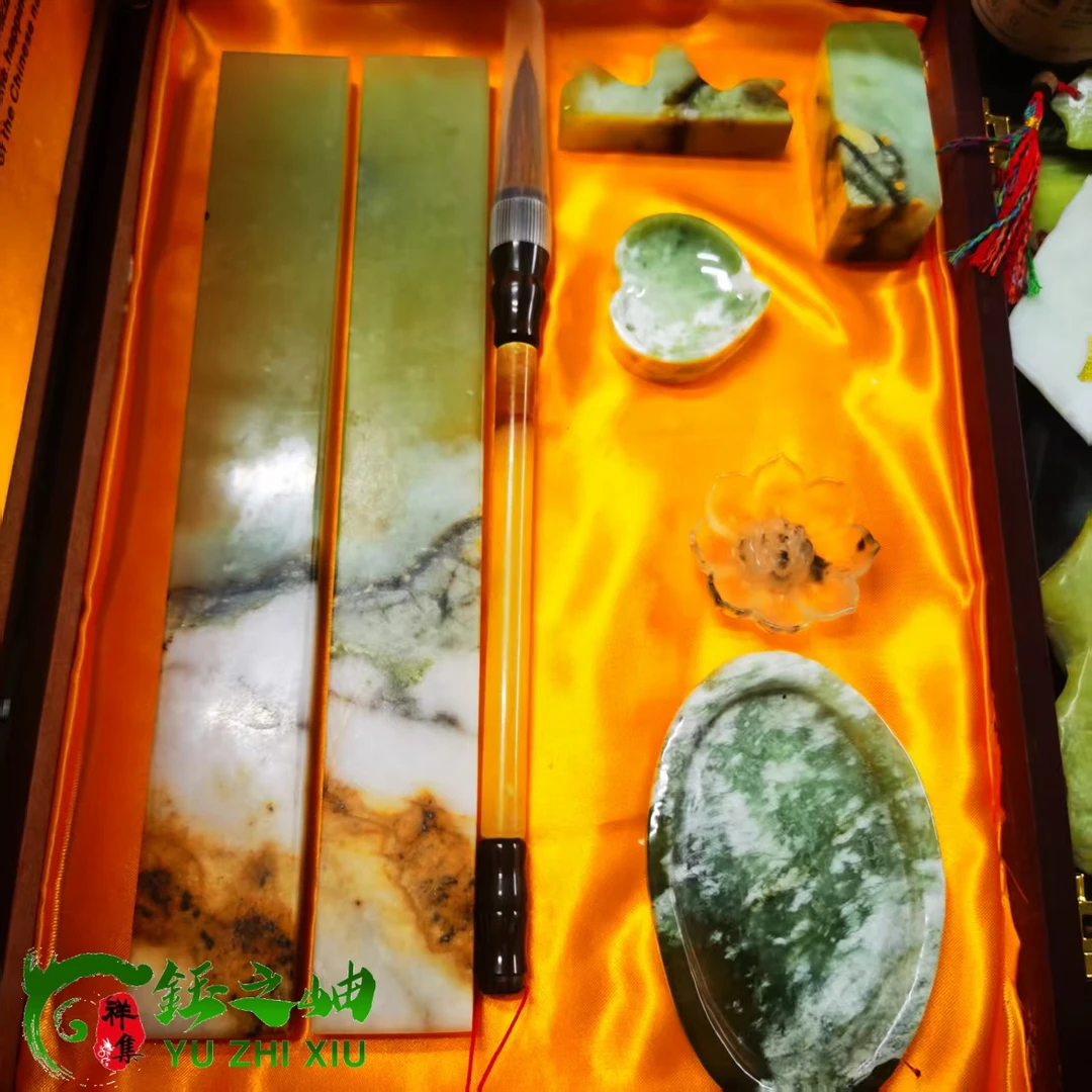 家居原石镇尺套盒摆件工艺品玉材质文房用品压纸镇尺买一套送二