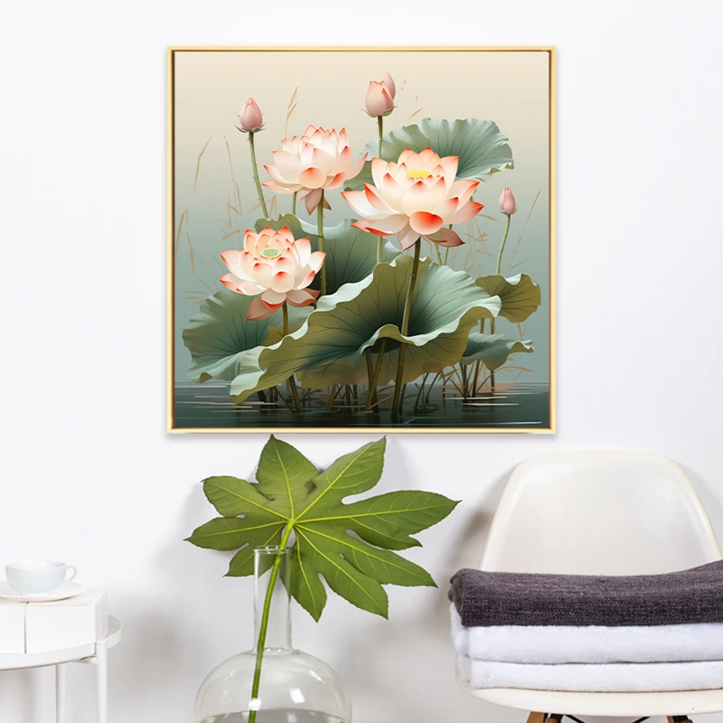FL008荷花艺术花卉装饰画餐厅客厅现代简约轻奢沙发装饰挂画