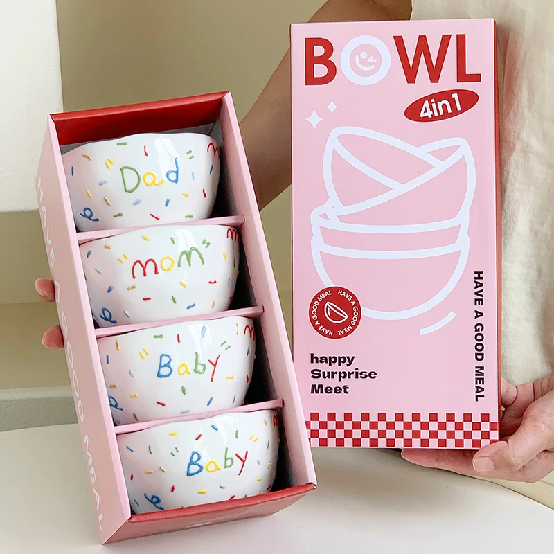 可爱糖针饭碗家用送礼碗筷陶瓷一人一碗餐具家庭饭碗创意米饭碗