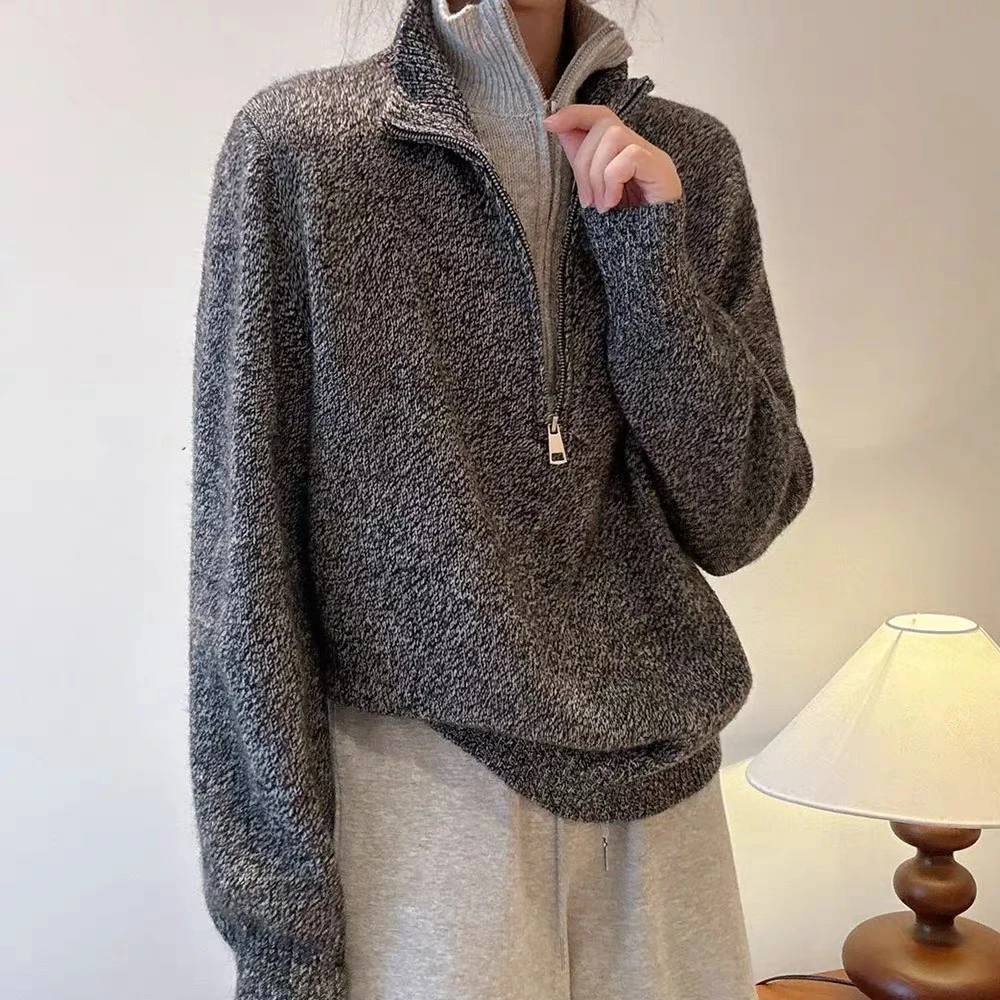 【心依阁铭品】8976欧货全毛双层拉链套头休闲时尚毛衣