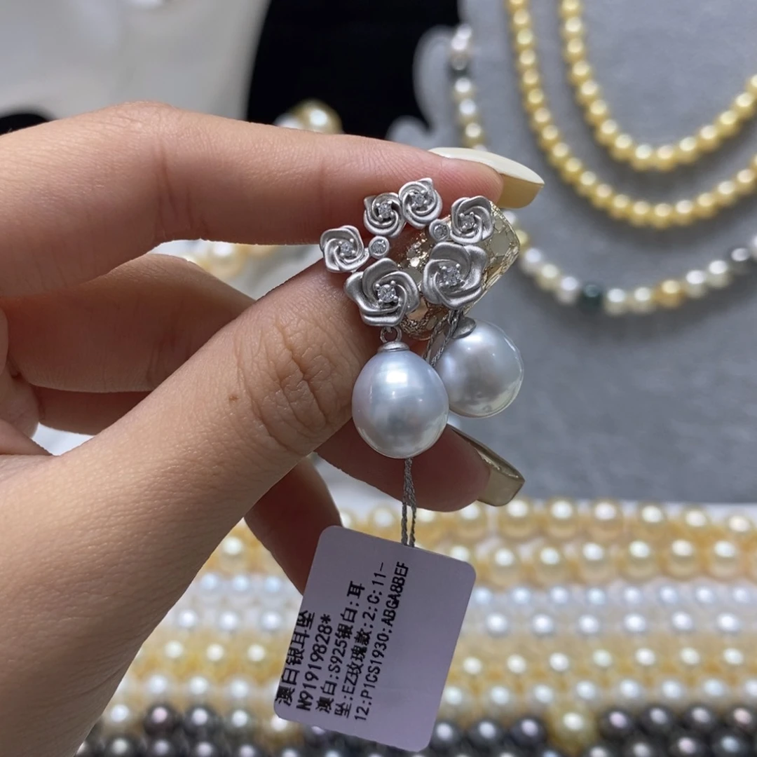 海水珍珠耳饰银S925镶嵌