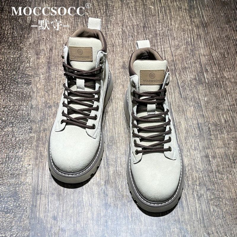 MOCCSOCC马丁靴男款轻奢复古高帮鞋厚底增高工装靴百搭时尚休闲鞋