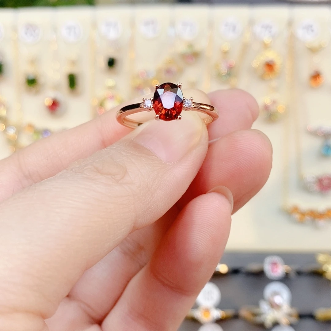 戒指石榴石（芬达石）银S925镶嵌
