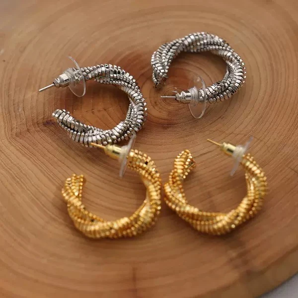 铜合金耳饰 C形半耳圈耳环碎银925银针耳饰通勤简约耳环气质时尚