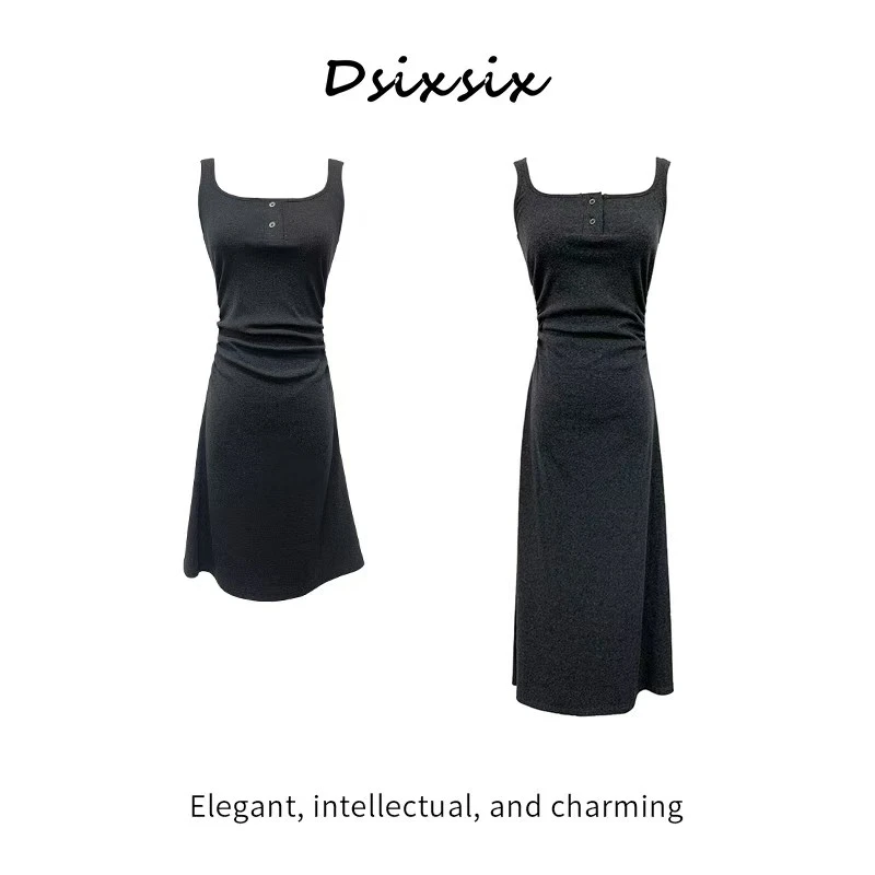 Cherry She【漫游日记】2025新款黑色连衣裙气质百搭收腰法式包臀裙