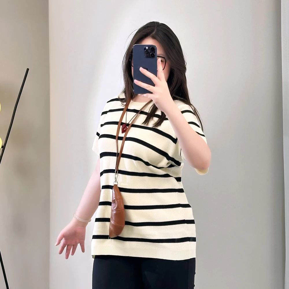 【岩心】现大码女装300斤胖MM显瘦宽松圆领洋气百搭针织短袖T恤8131