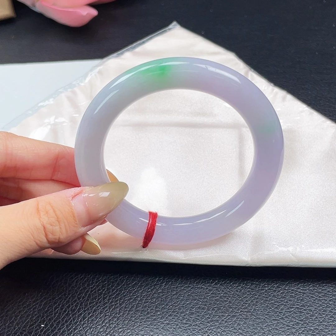 翡翠手镯未镶嵌9255-春彩有紫有绿-圆条