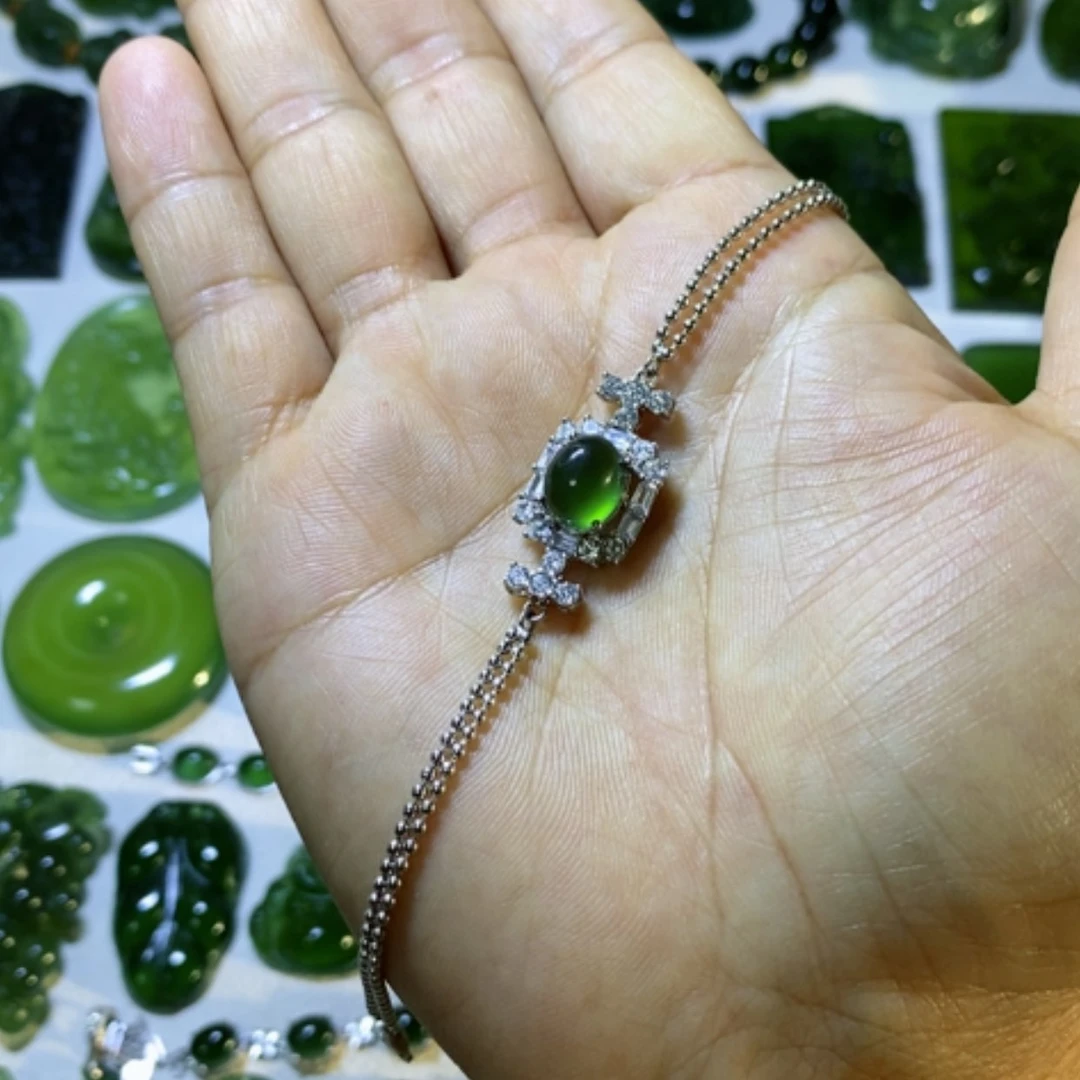 【闪购商品】银S925镶嵌蛇纹石玉手链