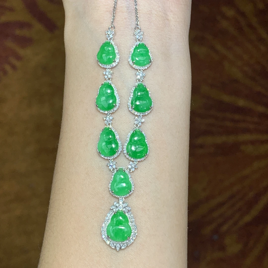 新品推荐·18k金冰阳绿葫芦翡翠玉石缅A套链气质轻奢