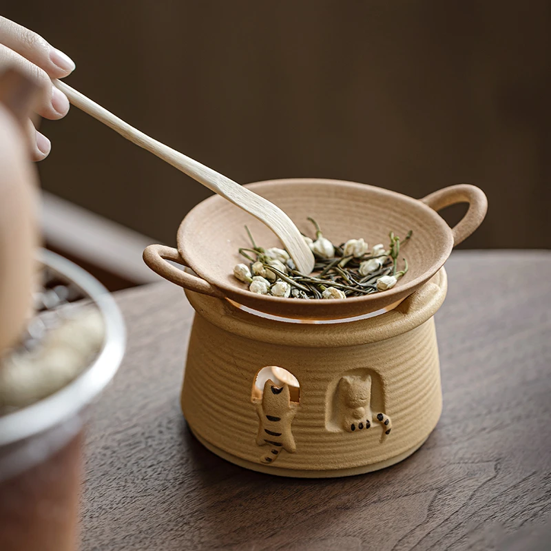 手作猫咪粗陶烘烤炉陶瓷熏香植物雪松香薰炉扩香炉烤茶焙茶温茶炉
