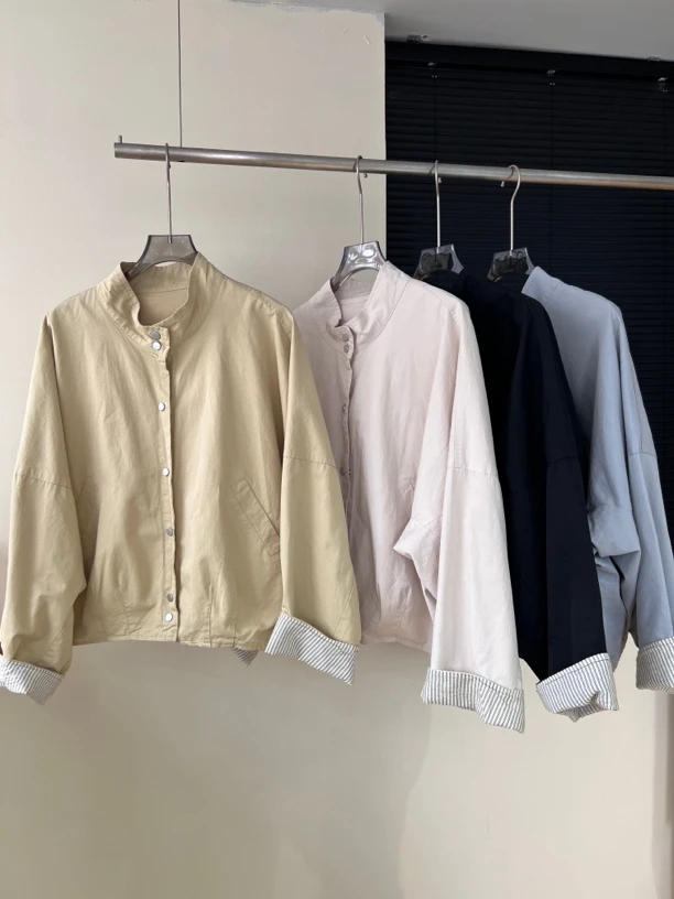 自制款立领休闲撞色条纹夹克外套