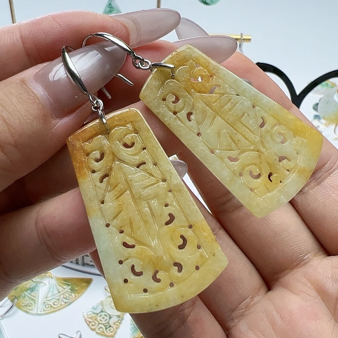 银S925镶嵌翡翠耳饰天然缅甸A货翡翠