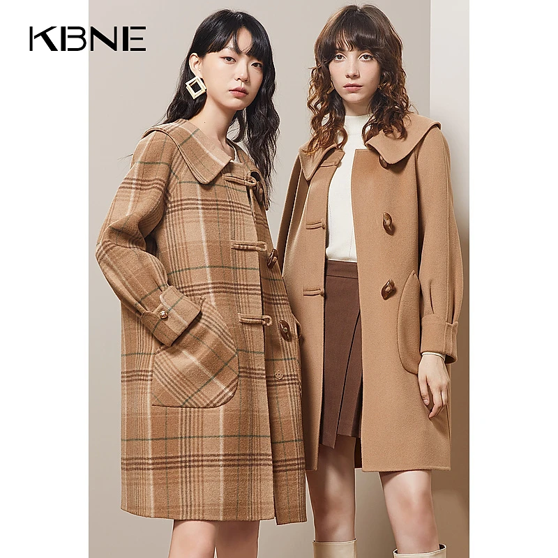 【王雪糕专属】新款毛呢外套时尚中长款经典双面呢翻领秋冬英伦格纹