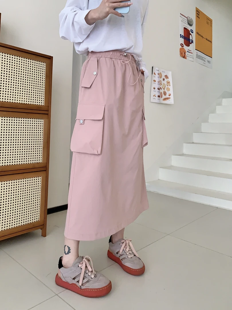 韩版高腰大口袋半身裙