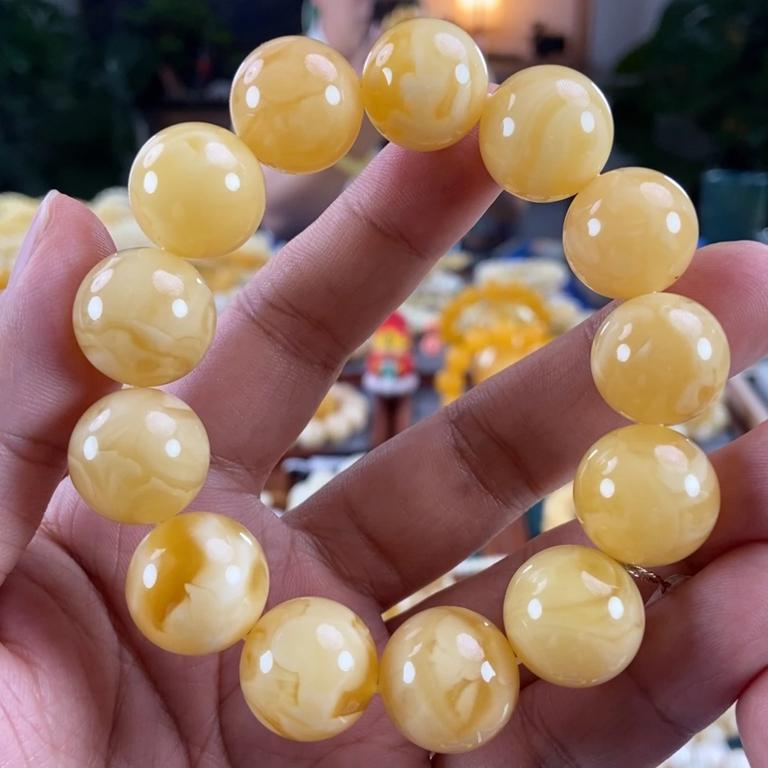 琥珀未镶嵌珠宝奇石17+妖花蜡手串39