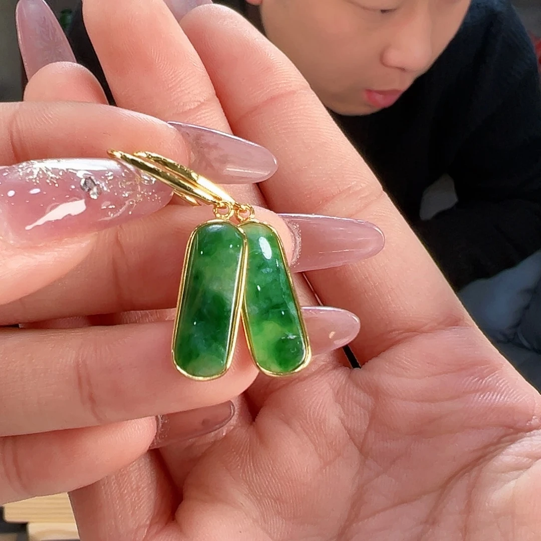 翡翠耳饰银S925镶嵌耳环46