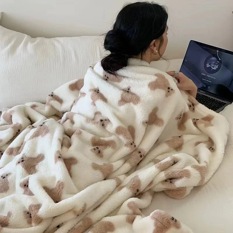 200*180cm 卡通小熊双面法兰绒毛毯加厚盖毯空调毯冬季床单宿舍用