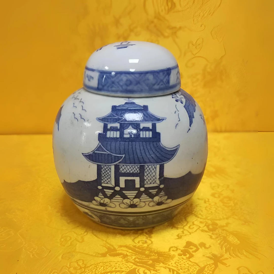 {微瑕慎拍}青花梧桐景德镇高温经典复古天字罐摆件