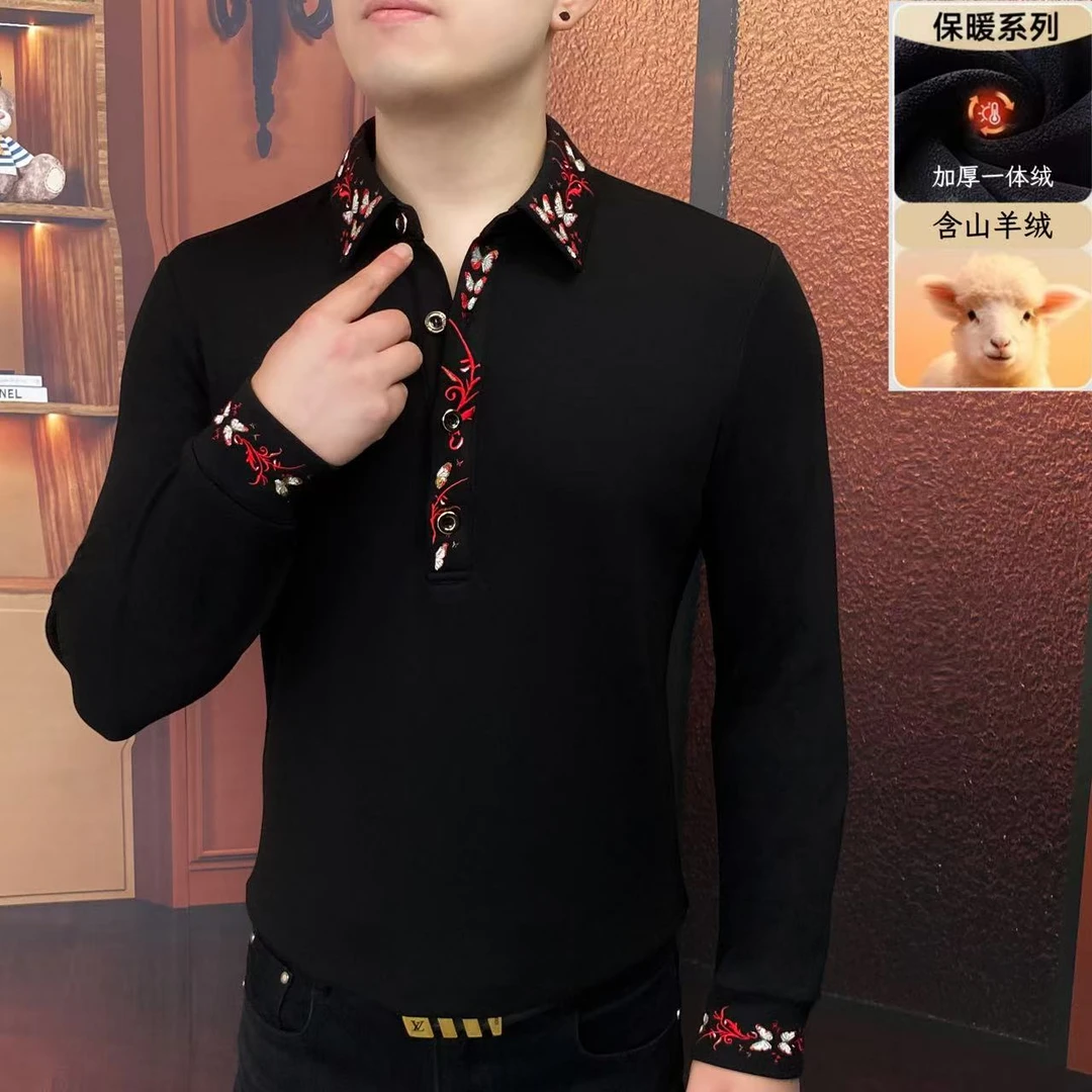 《红漾绣边》冬季加绒卫衣新款修身帅气时尚休闲高端简约百搭轻奢