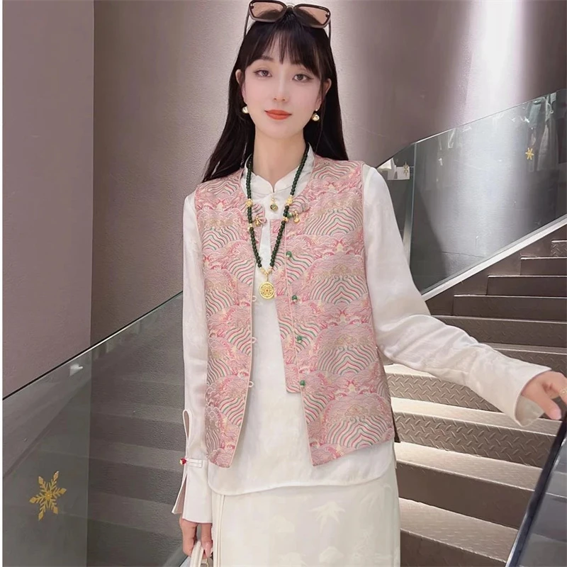 新中式设计感宋锦马甲女2025春秋国风唐装马夹百搭坎肩上衣