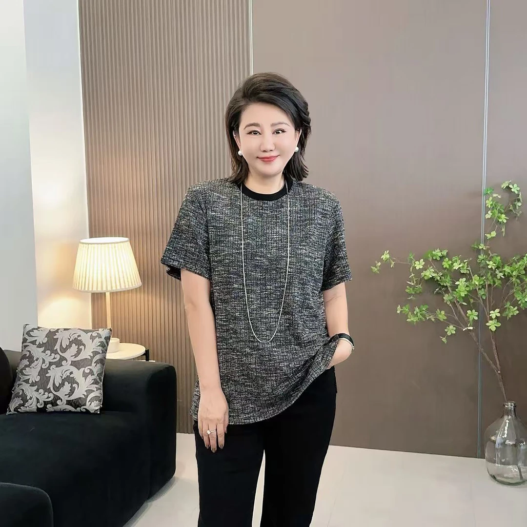 微胖女装【月落星河】香风半袖秋季新款早秋老钱风T恤短袖上衣20810