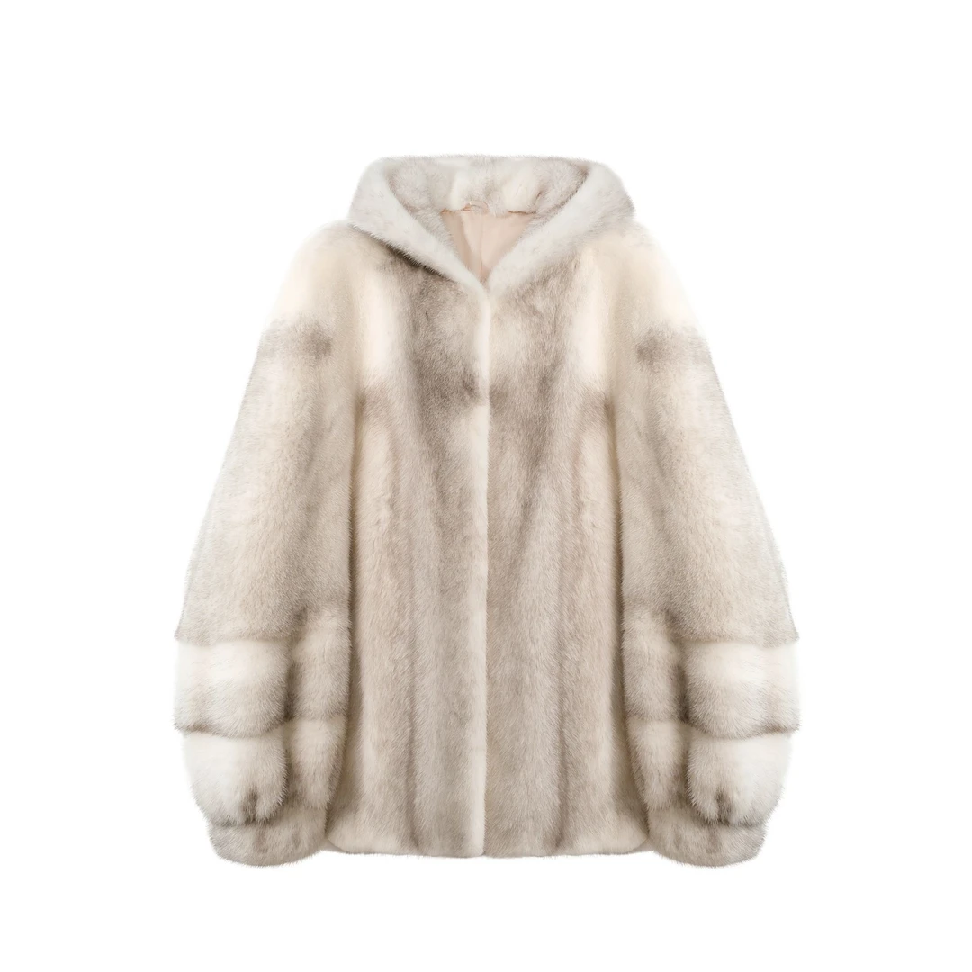 《欢沁日记》天鹅绒紫金短二连帽女款水貂外套