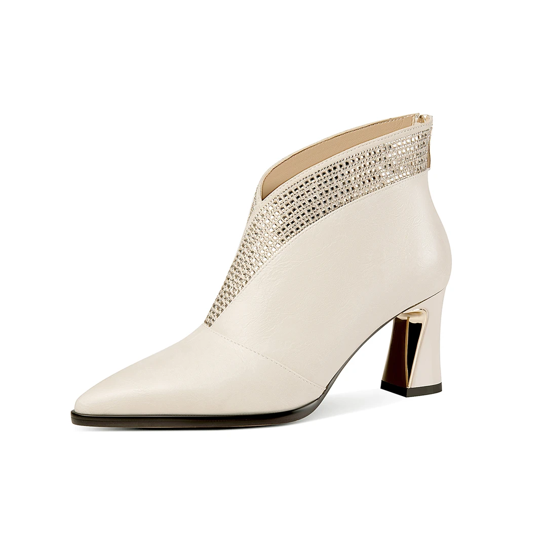 2025新款秋冬欧美高级感V口优雅低跟百搭短靴女显瘦女靴尖头3049