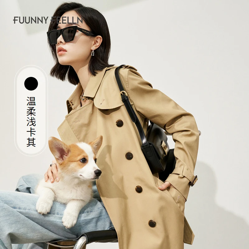 FF仿佛休闲温柔宽松卡其色中长款风衣FJ00222