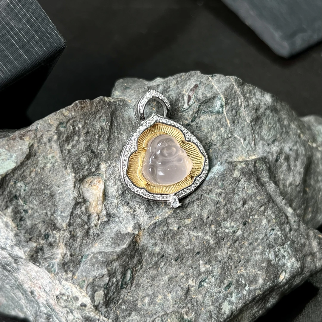 分色设计S925粉晶佛公吊坠 KT24080710