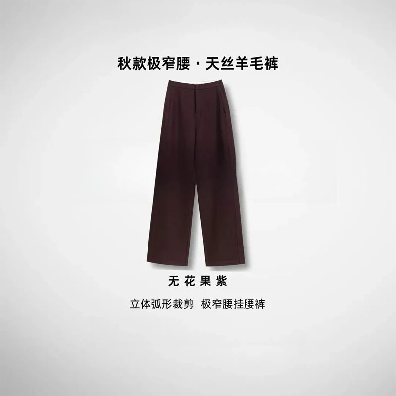 天丝羊毛窄版阔腿裤女秋季2025新款高腰显瘦抗皱垂感休闲直筒裤子