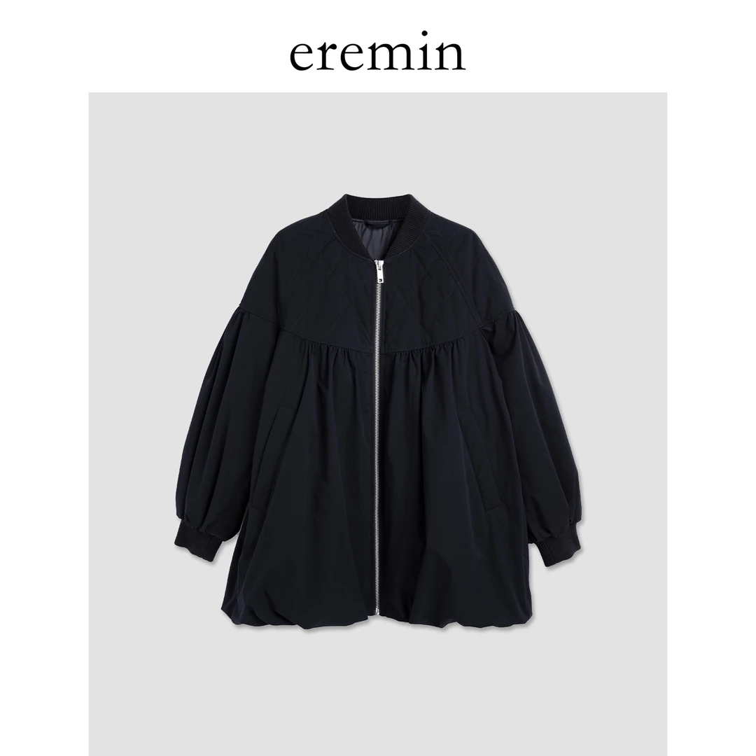 DE Mincollection花苞羽绒/复古菱格绗线棒球领白鹅绒羽绒服7826