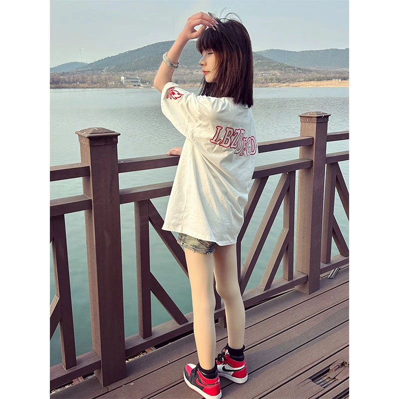 国潮牌【小火苗刺绣】字母短袖t恤女夏季2025新款设计感小众上衣