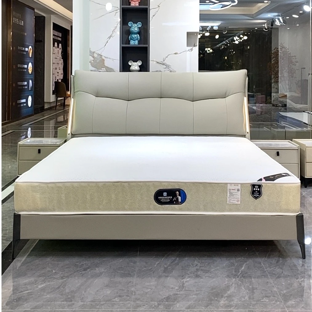 北欧设计简约意式免洗简约主卧极简实木床皮床#130