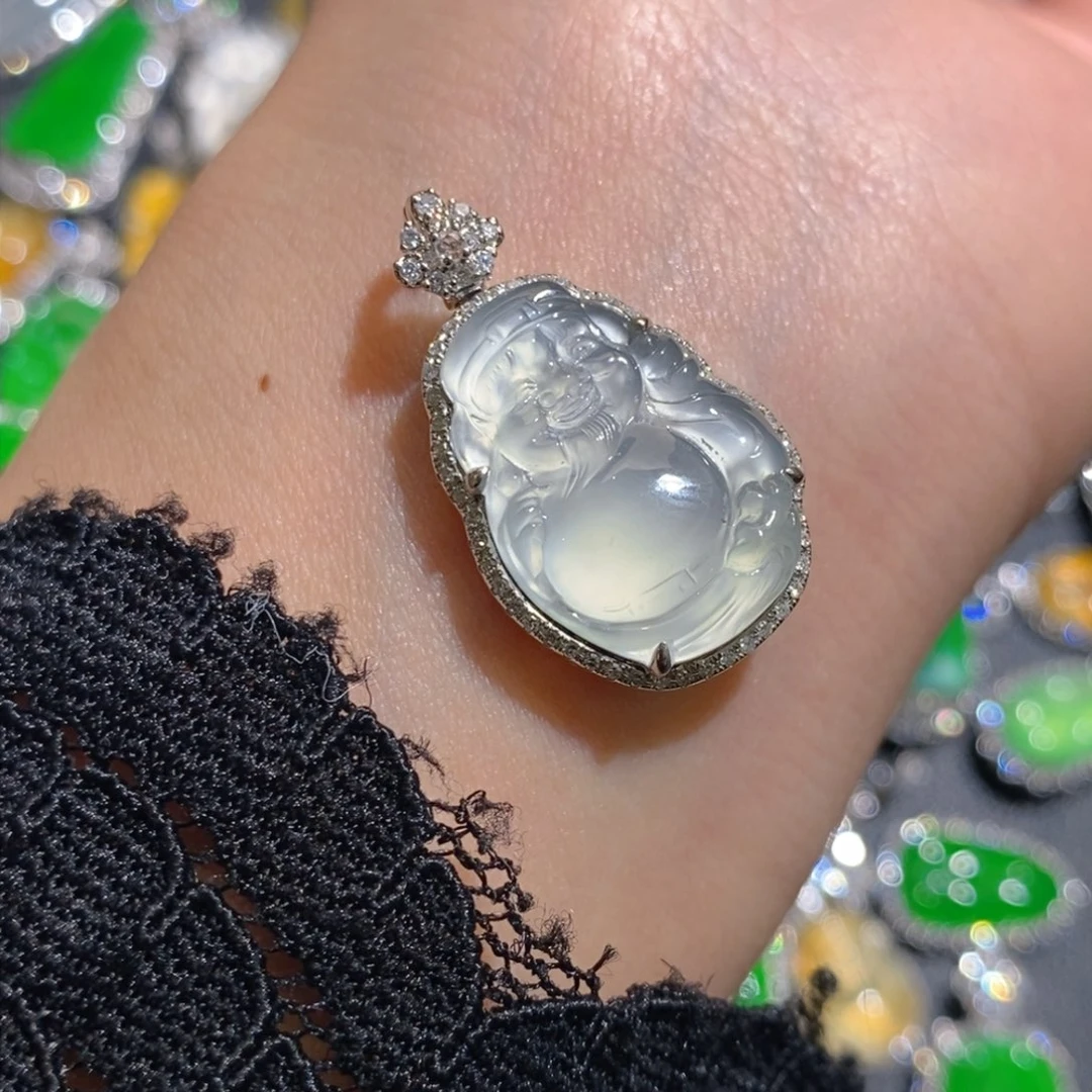 翡翠颈饰18K金镶嵌天然缅甸A货翡翠