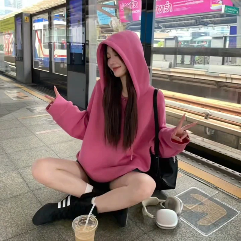 网红时尚炸街新款女装慵懒风秋冬新款洋气减龄连帽卫衣女韩版上衣