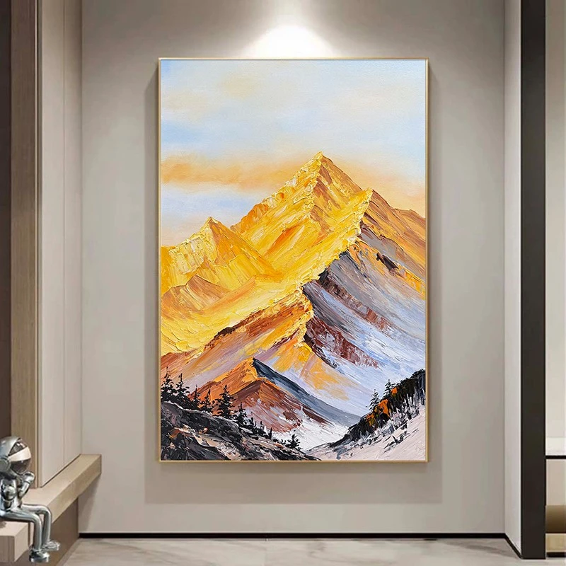 日照金山挂画入户玄关纯手绘油画客厅沙发背景墙装饰画走廊壁画