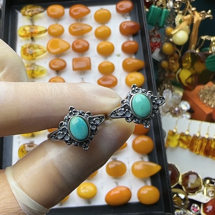 琥珀银S925镶嵌戒指