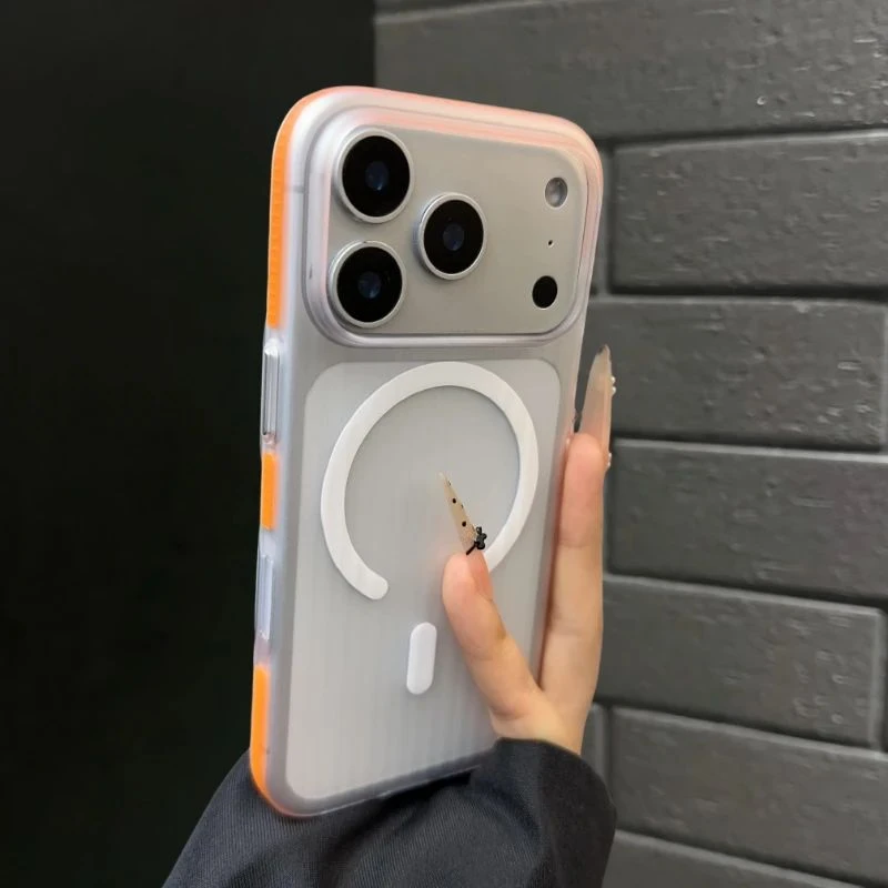 橙色肤感瓦楞条磁吸苹果17promax手机壳苹果16新款15小众14PM适用