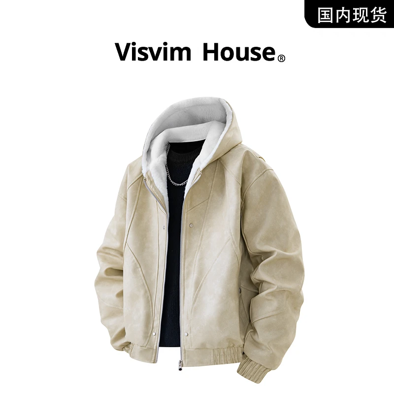 【品牌现货撤柜】VISVIM HOUSE冬季新款cleanfit短款皮棉衣外套男士