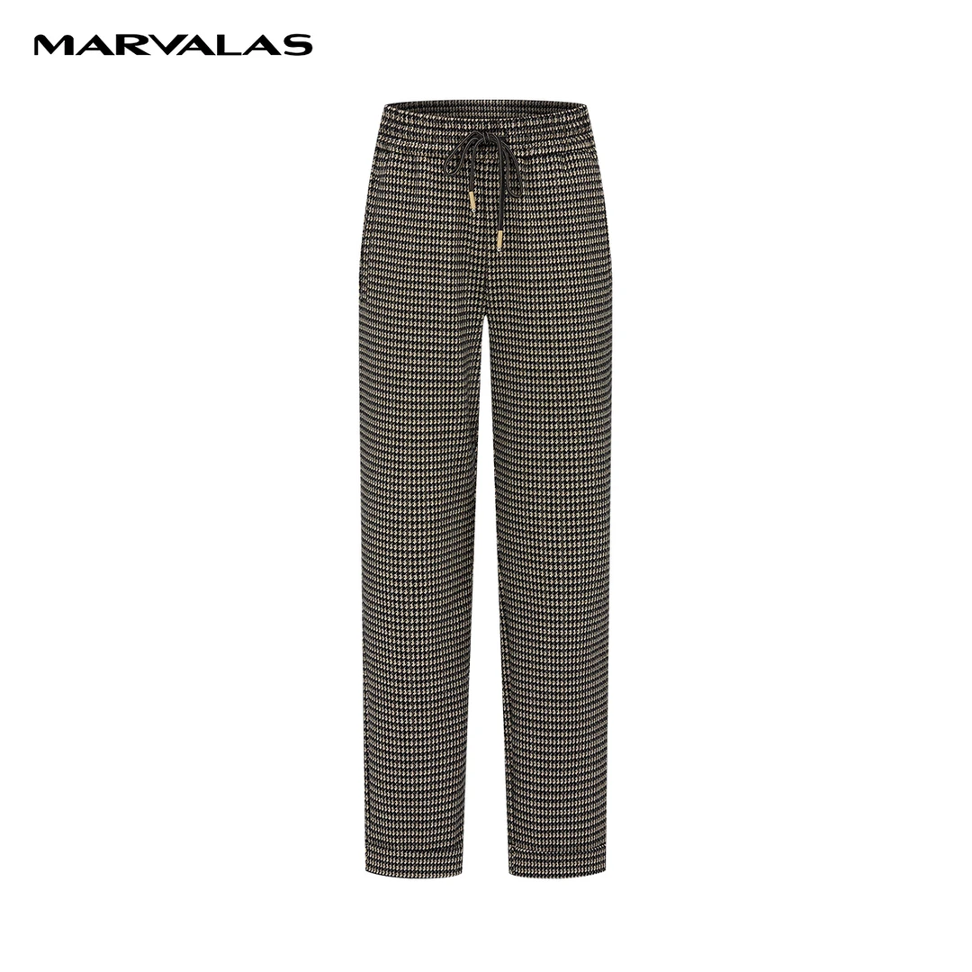 【安雅专属】曼德诗千鸟格纹哈伦裤2023冬针织休闲长裤M102306763