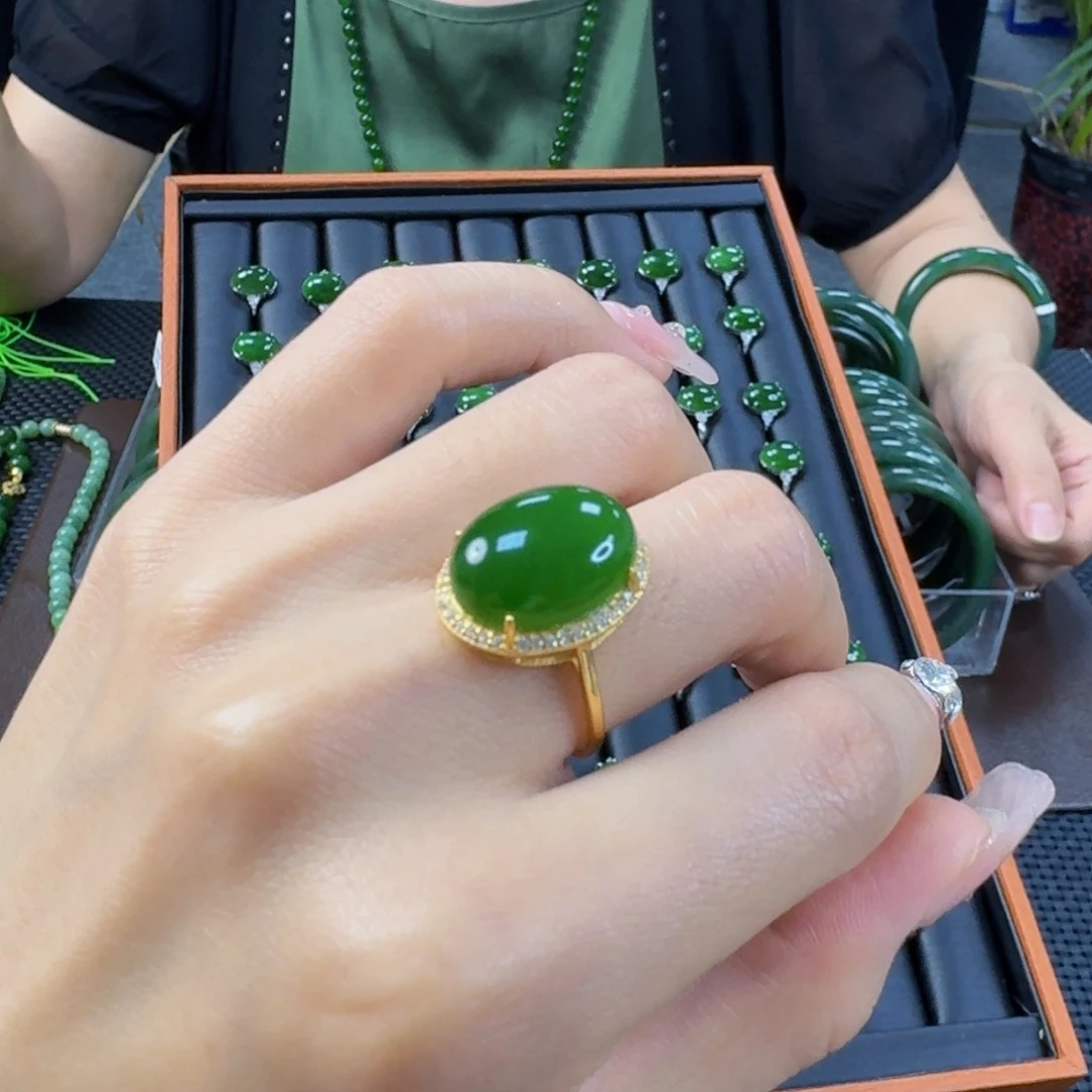 和田玉（碧玉）戒指银S925镶嵌