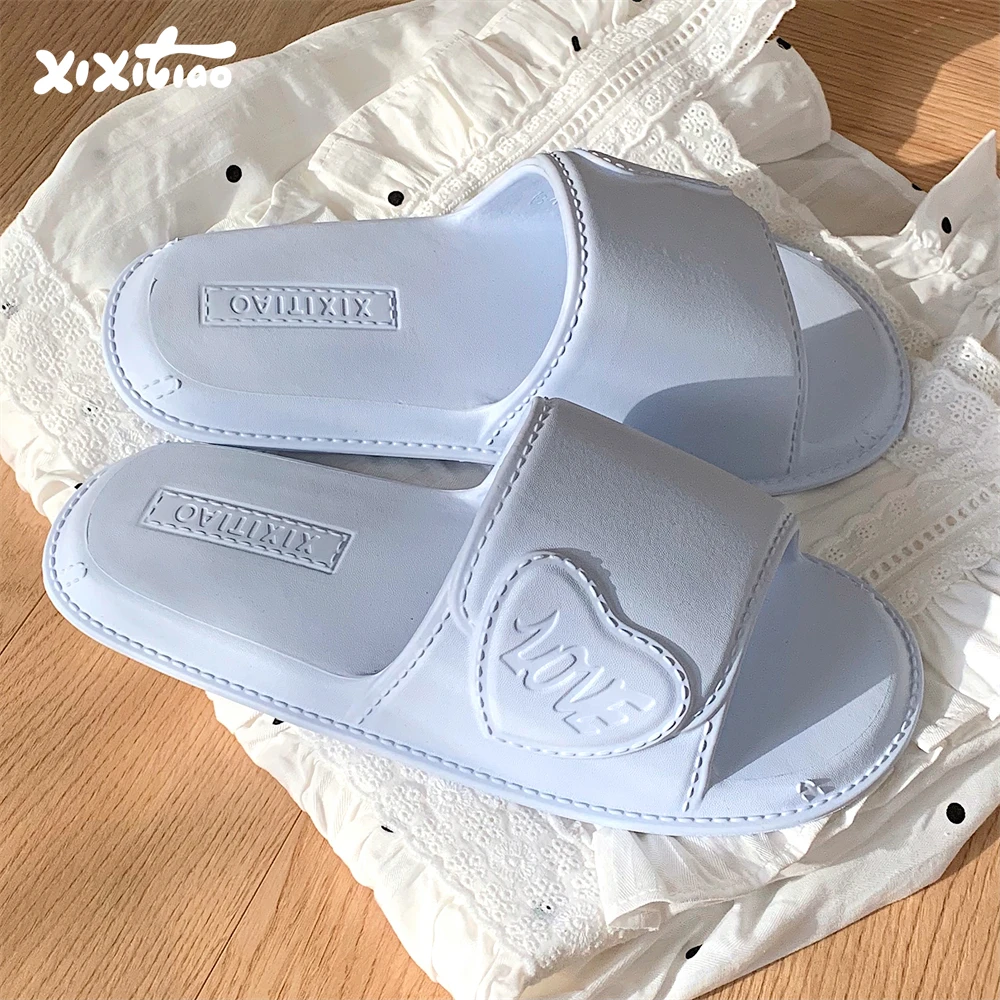 细细条 奶蓝色爱心拖鞋夏少女心学生防滑软底防臭居家洗澡凉拖ins