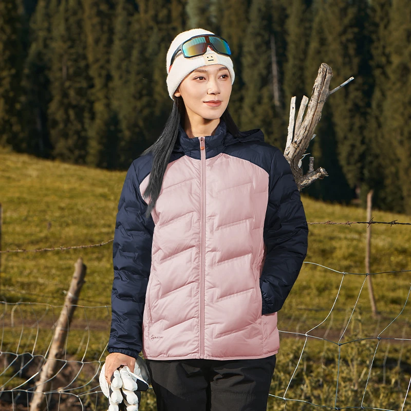 冬季女款休闲百搭舒适保暖连帽可拆拼色羽绒服