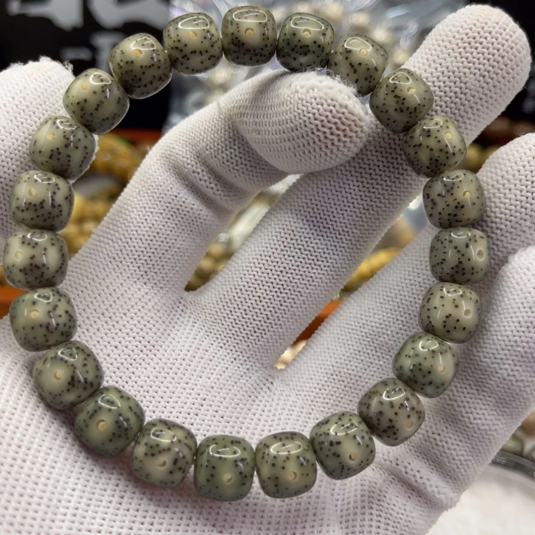 星月菩提手串5石玉糯冰10×9同枝正月精抛单圈
