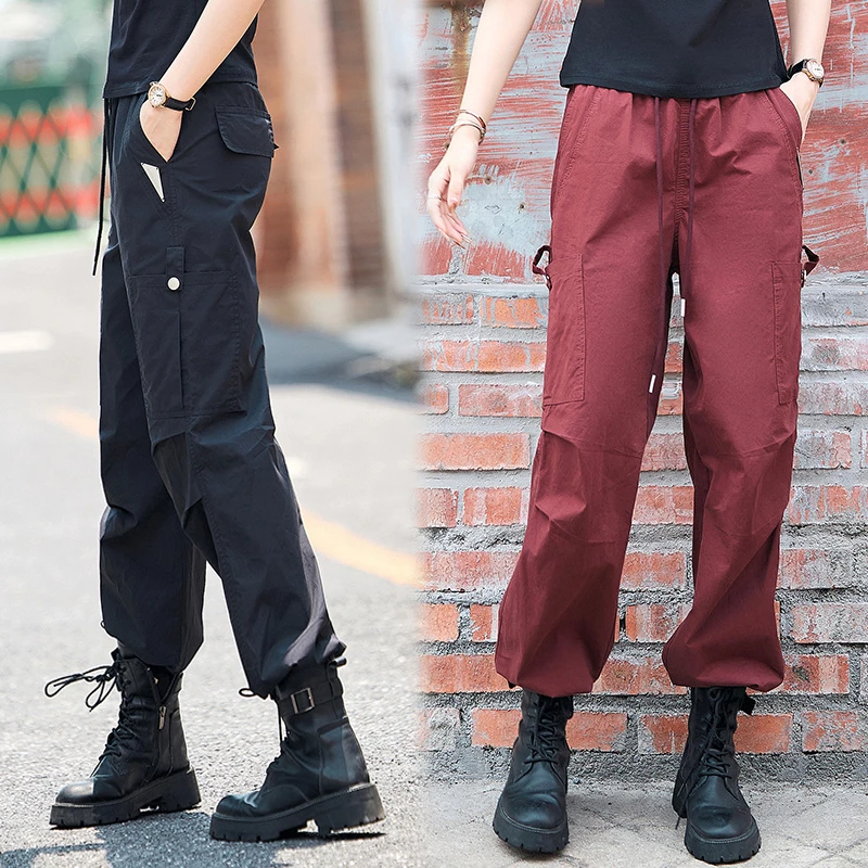 春夏款工装裤女显瘦宽松户外时尚高腰百搭直筒休闲裤透气运动大码