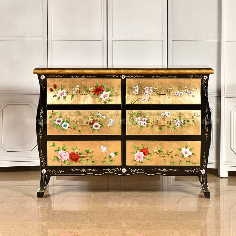 新中式玄关柜客厅门厅储物柜金箔彩绘斗柜装饰柜明清古典rs102