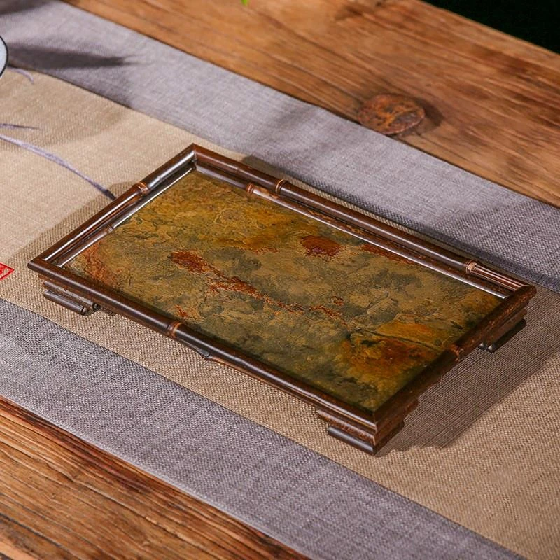 复古紫竹岩石奉茶盘茶台茶盘干泡盘茶具仿古托盘竹编垫茶席