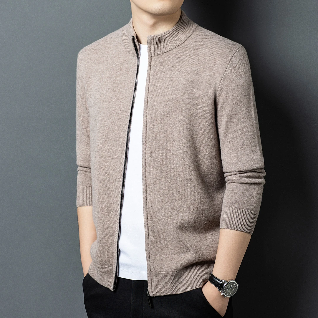 【100%纯羊毛】秋冬新款轻奢男士羊毛衫开衫高级加厚保暖外套男2508